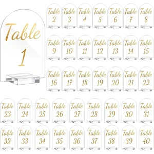Custom Table Number Sign Holder 4×6 Inch Acrylic Wedding Table Numbers with Stand for Reception Centerpiece Decoration