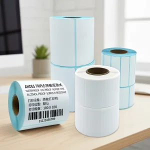 Custom Thermal Label Sticker Roll White Self Adhesive Shipping Tags Industrial Barcode Printer Labels