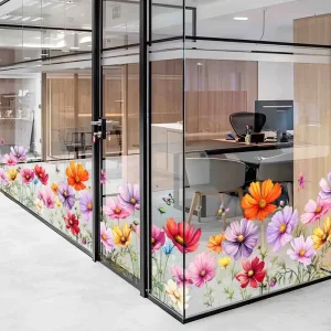 Custom Transparent Flower Printable PVC Vinyl UV Resistant Water Resistant Self Adhesive Static Cling Frosted Glass Window Film