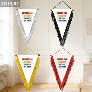 Custom Triangular Pennant Party Banner with Pole Personalized Hanging Flag with Tassels Polyester Triangle Sports Banner
