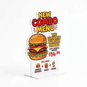 Custom UV Printed Flexible PVC L Shape Menu Holder Desk Sign Table Menu Plate Standing Sign