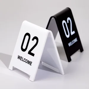 Custom UV Printed Frosted Acrylic Table Number Sign Portable Double Sided Display Stand for Restaurant Hotel Laser Cut Design