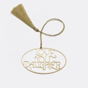 Custom Unique Love Fancy Gift Etched Carved Gold Plated Natural Hollow Out Metal Bookmarks for Books with Tassel