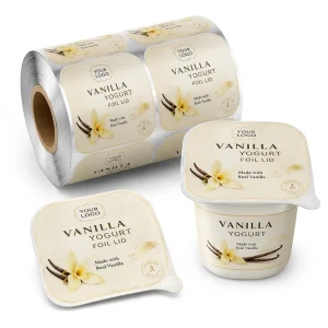 Custom Vanilla Yogurt Aluminum Foil Lid Roll Film Food Grade Heat Seal Easy Peel Square Lid for Yogurt Cup Jar