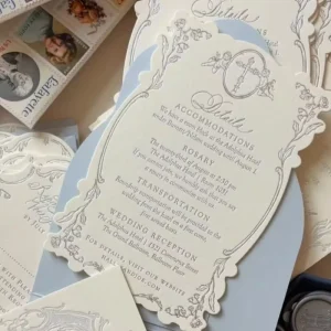 Custom Vintage European Die Cut Digital Printing Wedding Details Card Floral Debossed Art Paper Cardboard for Wedding Ceremony
