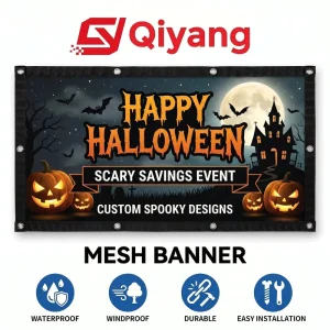 Custom Vinyl Mesh Perforated Windproof Halloween Flag Outdoor Advertising Waterproof Digital Printing Fence Banners