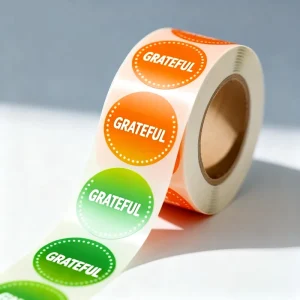 Custom Vinyl Packaging Labels Liner less Continuous Stickers 80mm Waterproof Semi Glue Adhesive Orange Label Printing