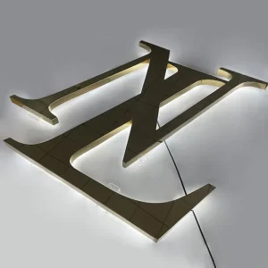 Custom Wall Mounted Metal Mirror Gold Signs LED Backlit Gold Color LED Backlit Letter Sign