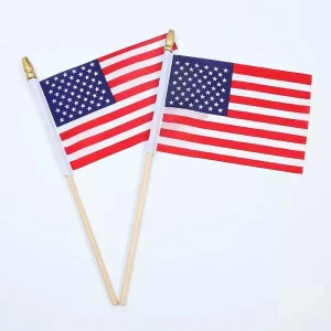 Custom Waterproof Eco-Friendly Polyester Mini 4″x6″ All Country Hand Held Banner American US Waving Hand Flag with Wooden Poles