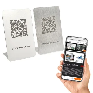 Custom Waterproof Laser Engraved Stainless Steel Metal Digital Menu QR Code Table Display Sign Google Review Blank NFC Stand