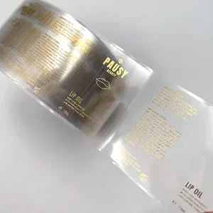 Custom Waterproof PVC Vinyl Brand Printing Transparent clear Sticker Roll Logo Candle Label Gold Foil Sticker