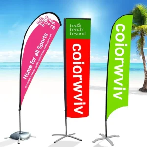 Custom Waterproof Water Injection Knife Beach Flag Colorful Outdoor Feather Flag 2.8kg Advertising Display Racks