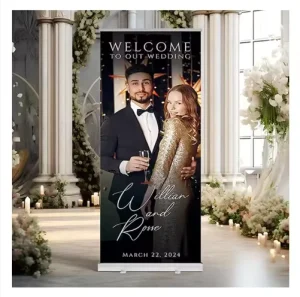 Custom Wedding Banner Portable Roll Up Banner Stand Retractable Banner Roll Up Displays Custom Backdrop with logo