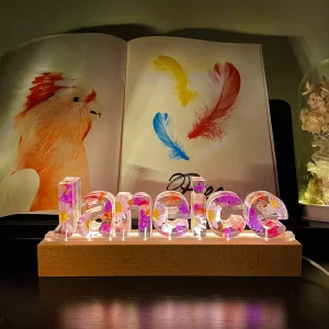 Custom Wedding Gift Adjustable Night Lights Multicolor Alphabet Dried Flower Alphabet Resin Name Lamp