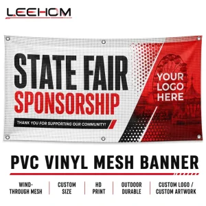 Custom Wind Resistant HD Print PVC Vinyl Mesh Banner for State Fair Sponsorship Perimeter Fence Advertising Displays
