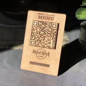 Custom Wood QR Code NFC Stand Menu Sign Table Display for Restaurant