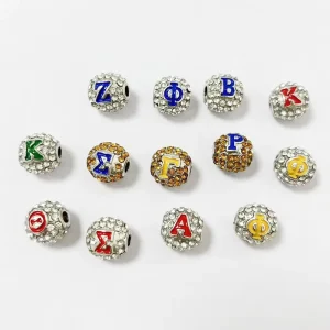 Custom designed Metal Alloy Beads Silver Plating and Greek Letters for Fraternity Sorority Themed Bracelets and Necklaces