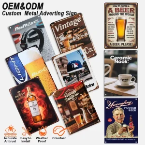 Custom logo Design Vintage Advertising Style Coffee Shop Wall Decor Metal Sign for Shop Walls