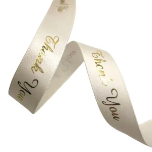 Custom logo Foil Printed Gold Glitter Satin Ribbon