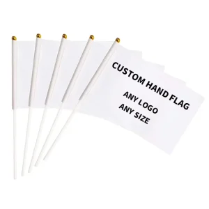 Custom logo Hand Flag 100% Polyester Silk Print Your Design Advertising Hand Held with Pole Mini Banner Flag
