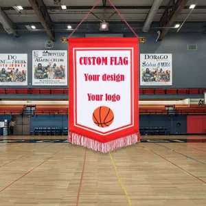 Custom logo Hanging Exchange Flag for Wall Decor National Basketball Sportsmanship Hanging Flags Beautiful Fringy Satin Banner
