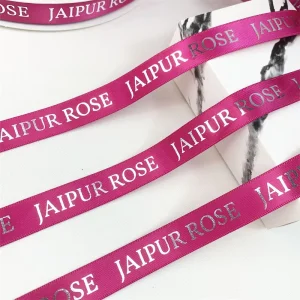 Custom logo Printed Wedding Decoration Gold Silver logo pink Satin Ribbon Custom