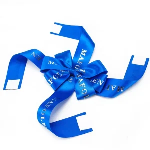 Customised Logo Printed Satin Ribbon Bows with Adhesive Tape for Gift Chocolate Packaging