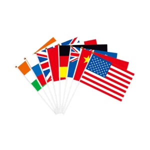 Customizable 100% Polyester Custom Logo Small Mini Handheld Stick Flag Hand Held Waving Flag With Plastic Pole