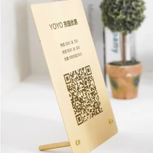 Customizable Brass QR Code Table Sign Double Sided Metal Menu & Table Number Stand for Restaurants Bars & Cafes