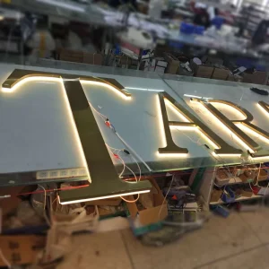 Customizable Brushed Stainless Steel LED Backlit Letters Hotel Advertising Shop Signs Titanium Plated Metal Illuminated Signage