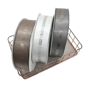 Customizable Eco Friendly Polyester Satin Ribbon 3mm 100mm 196 Colors Printed Gold Foil Logo for Packaging