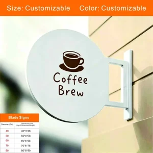Customizable Hanging Outdoor Advertising Sign For Business Steel Frame Round Logo Name Store Restaurant Logo Wall Blade Sign