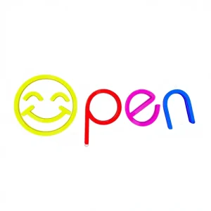 Customizable LED Neon Light Sign with Transparent Backplate Yellow/Red/Blue Colors Letters Smiley Face Shape for OPEN Decoration