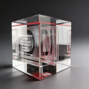 Customizable Laser Engraved UV Printed Red Line 3D Letter Square Crystal Cube DIY