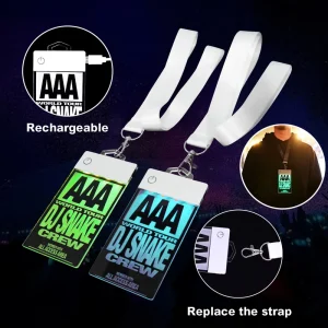 Customizable Nylon LED Lanyard Badge Acrylic Laser Engraved Logo Artwork RGB Light for Event Badge
