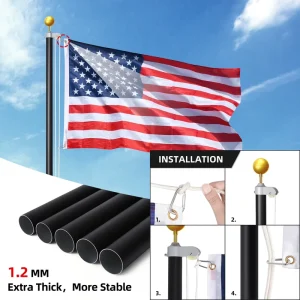 Customizable Telescopic Flagpole Kit 16ft Aluminum Outdoor Ground Flagpole Wall Mounted Flagpole with American Flag