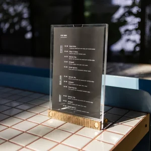 Customize Acrylic Table Sign Holder Menu Display A5 with Wood Base for Restaurant Cafe & Bar Acrylic Table Sign Holder