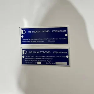 Customize Gold Plated Aluminum Silk Screen Printed Fire Rated Door Plate Nameplate Stamping Lasered Serial Number for Fire Doors