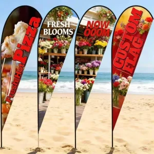 Customized 2.8m 3.4m 4.5m 5.5m Fiberglass Flagpole Teardrop Feather Beach Flag Pole Kit with Base and Stand Bags