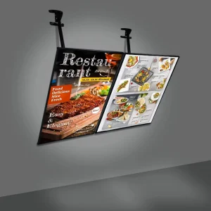 Customized A1 A2 A3 A4 Restaurant Menu Sign Board Menu Holder with LED Light Hanging Cristal Light Box Slim Magnetic Display