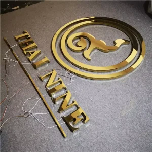 Customized Backlit Channel Letter Luminous Sign Mirror Gold Sign