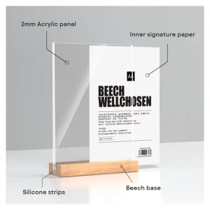 Customized Blank Clear Acrylic With Wooden Holder Sign Table Stand A4 A5 A6 Acrylic Shelf Holder for Business Restaurant Sign