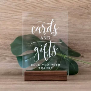 Customized Clear Acrylic Sign with Wood Stand 5×7 in Table Sign Holder for Wedding Reception Event Party Gifts