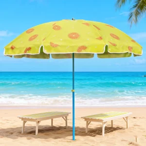 Customized Color 2.4M Commercial Parasol Beach Umbrella Outdoor Advertising PVC Iron Foldable Waterproof Sun Shade