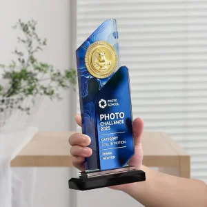 Customized Creative Metal Medal Crystal Trophy Outstanding Staff Honorary Sales Champion Award with UV Printing Trophies