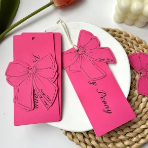 Customized Cute Clothing hang Tag Heart pink Bow Women’s Clothing Price Tag Brand Name Printing Labels for Business