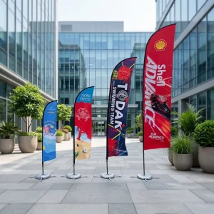 Customized Double Beach Flag Teardrop Feather Shaped Square 5-meter Aluminum Alloy Water Filled Flagpole IPX5 Waterproof