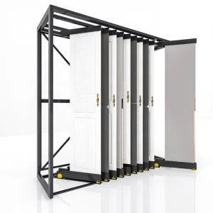 Customized Eco Friendly Light Weight Metal Rack Pull and Push Window Sample Stand Inclined Sliding Door Display Rack