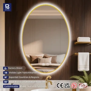 Customized Fashion Hotel Wall Mounted LED Bathroom Mirror with 3 Color Dimmable Light Anti Fog Function