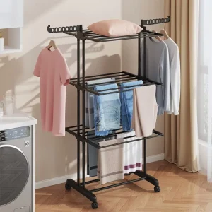 Customized Folding Metal Clothes Drying Rack Multifunctional Towel Storage Rack Removable Large Capacity Clothes Rack